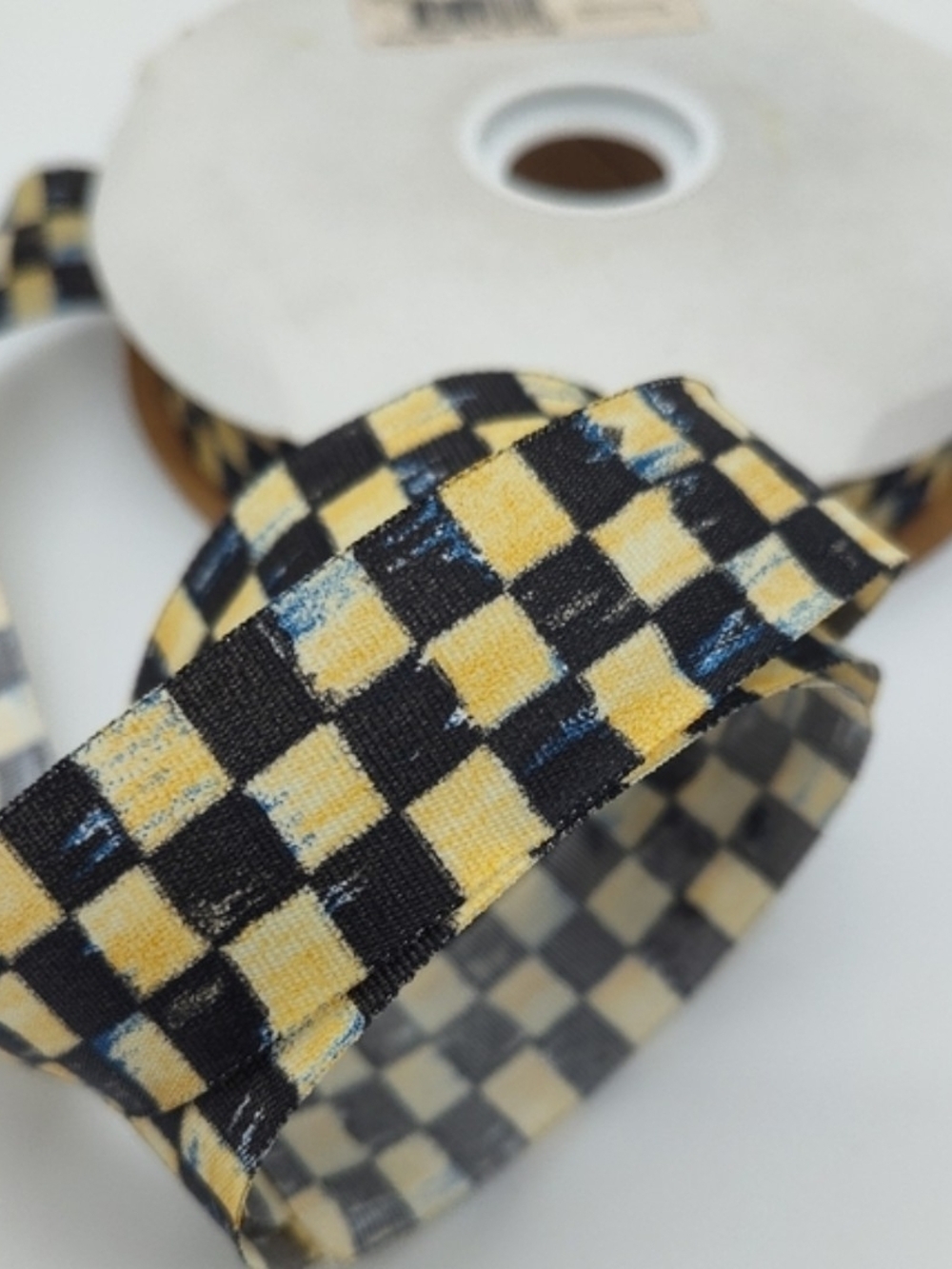 MACKENZIE-CHILDS Courtly Check Ribbon 10 Yards 1” Retired Taffeta Yellow OOP - Picture 2 of 4